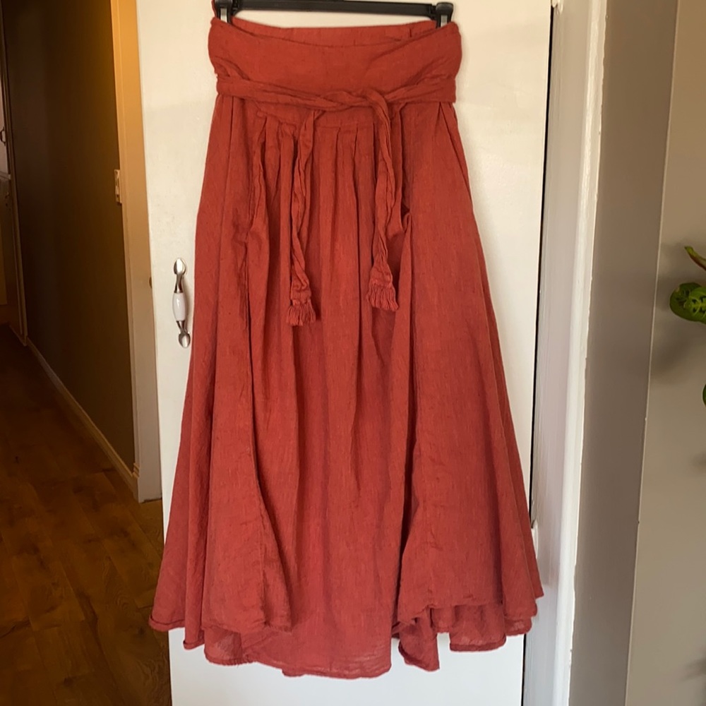 Free people orange linen wrap skirt